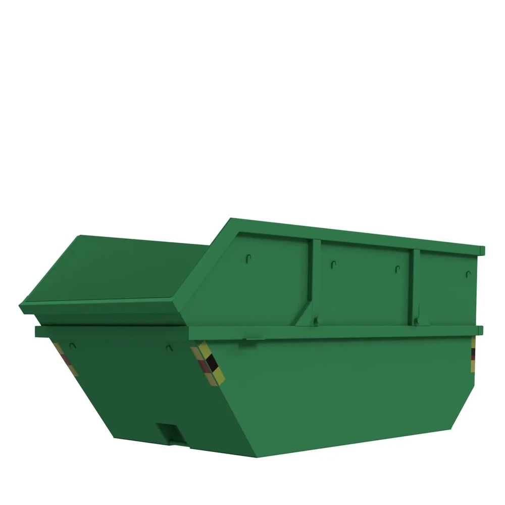 12m3 Öppen Liftdumpercontainer i grön färg och lutad design.