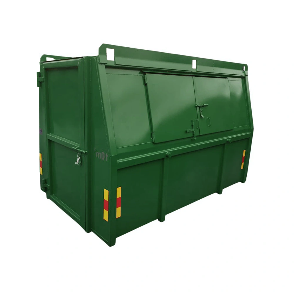 10m3 Täckt Liftdumpercontainer med gångdörr och hängande baklucka.