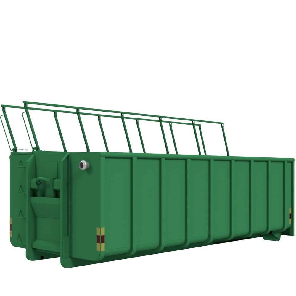 Grön container DC 24 SED med öppningsbar lucka.