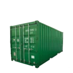 Grön fraktcontainer med märkningar, kapacitet DC-ISO-20.